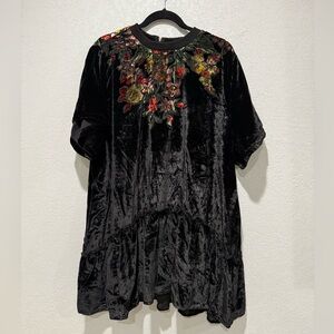 Free People Black Velvet Tunic with Floral Embroidery